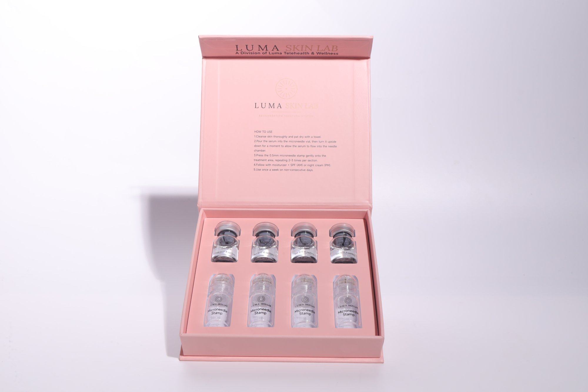 Inside the Renewal kit: serums and microneedle stamps